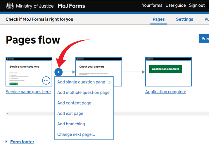 The connection menu allows you to insert a range of new pages between existing pages.