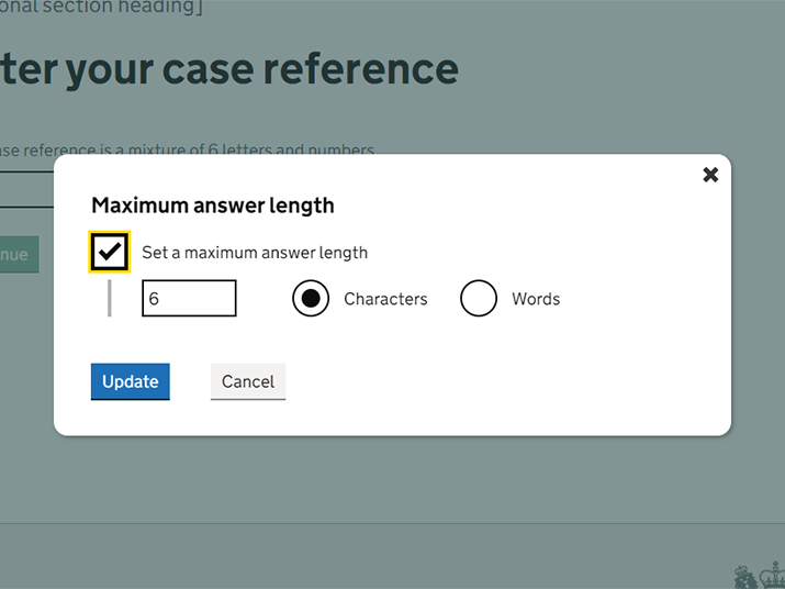 The settings for maximum answer length allow you to specify the highest number of characters or words that will be accepted.